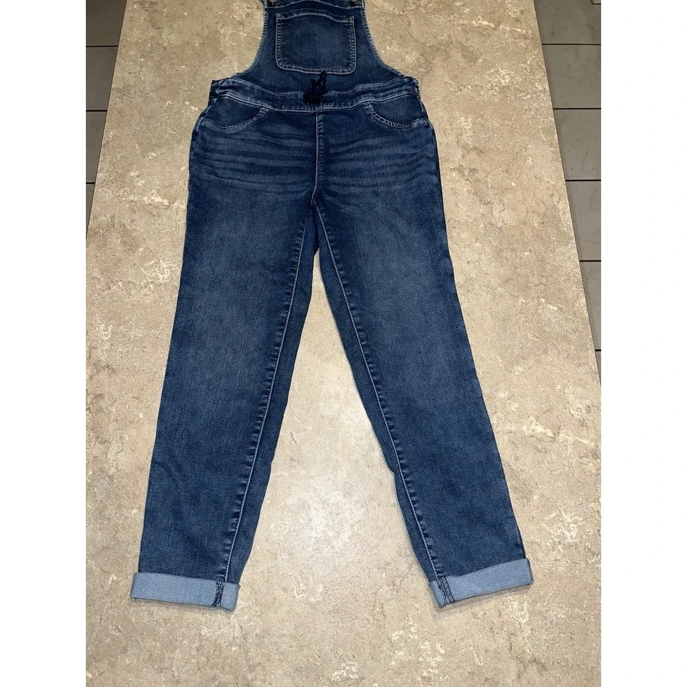 Justice Girls Denim Overalls Size 16 Adjustable Strap Stretch Blue Jean Jumpsuit